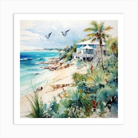 Tropical Beach House Art Print