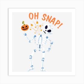 Skeleton Playing Pumpkin Broke Candy Corns Halloween Oh Snap Art Print