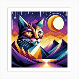 Frostbite Low Poly Cat Art Print