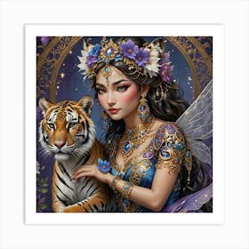 Fairy And Tiger Art Print