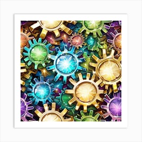 Colorful Gears Seamless Pattern Art Print