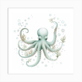 Storybook Style Octopus Making Bubbles 3 Art Print