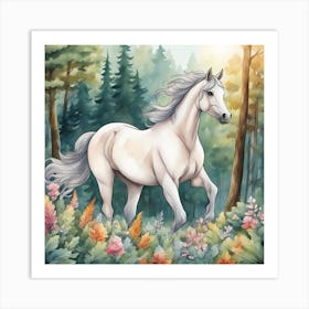 White Horse In The Forest Art Print