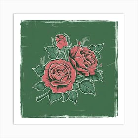 Roses On A Green Background Art Print