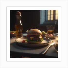 Burger On A Plate 111 Art Print