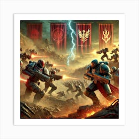 A Tense Scene Depicting The Conflict Between The Martian Dominion And The Sovereign Flame Union Art Print