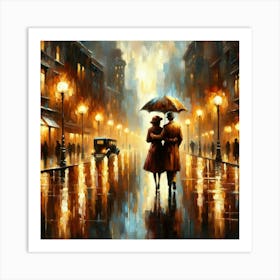 Couple Walking In The Rain Art Print