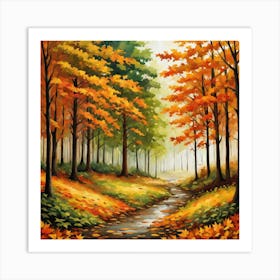 Forest In Autumn In Minimalist Style Square Composition 339 Art Print