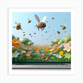 Bees In The Meadow 2 Art Print