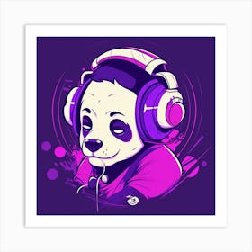 Panda Bear With Headphones Art Print