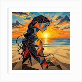 Geometric Woman At Sunset Art Print