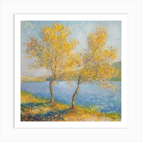 Two Trees By The Lake Art Print