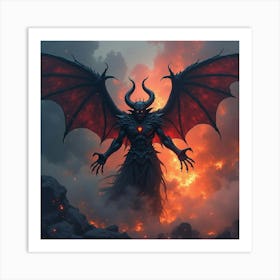 Demon Conjuring Dark Forces In A Vibrant Watercolor Void 1 Art Print