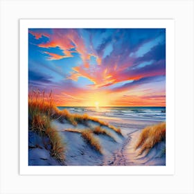 Watercolor Landscape Padre Island National Seashore Sunrise Studio Photography Complex Details Art Print