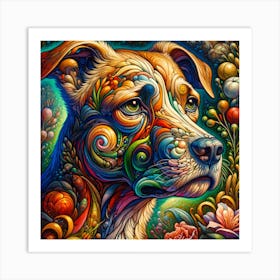 Dog With Flowers Art Print