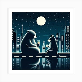 Bears At Night Art Print