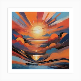 Sunset Over The Sea Paintings Art Print Art Print