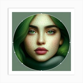 Portrait Of A Woman With Green Hair Art Print