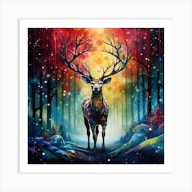 Enchanted Frost: Christmas Deer Symphony Art Print