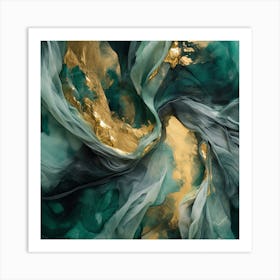 Emerald Gold Flow 3 Art Print