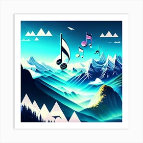Musical notes float above the mountains Art Print