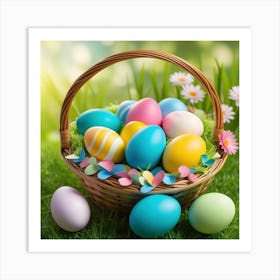 Easter Basket With Colorful Eggs Art Print