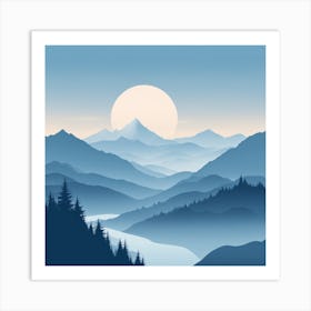 Misty mountains background in blue tone 42 Art Print