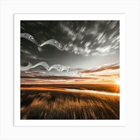 Sunset With Music Notes 1 Art Print