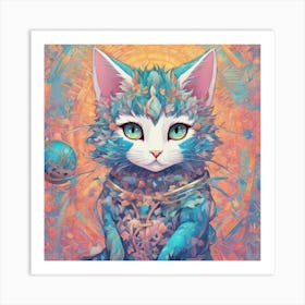 Cinematic Highly Detailed Head And Shoulders Portrait Of A Beautiful Emo Rivethead Goth Cat With Emo Art Print