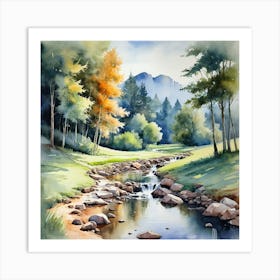 Watercolour Of A Stream Art Print