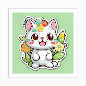 Cute Cat flower Art Print