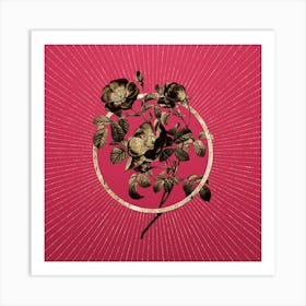 Gold Rose of Love Bloom Glitter Ring Botanical Art on Viva Magenta n.0356 Art Print
