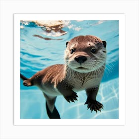 Brown otter swimming underwater Art Print