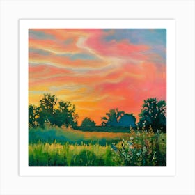 Sunset In The Field Art Print