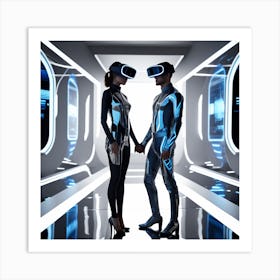 Futuristic Couple In Virtual Reality Art Print