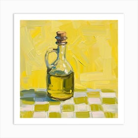 Olive Oil In A Bottle Yellow Checkerboard 4 Art Print