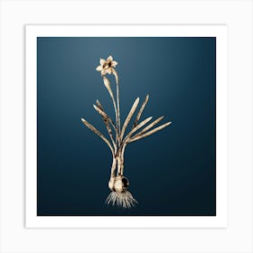 Gold Botanical Narcissus Gouani on Dusk Blue n.0433 Art Print