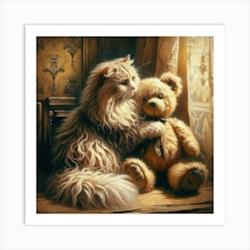 Cat And Teddy Bear 1 Art Print