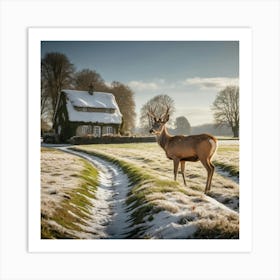 Deer In The Snow 1 Art Print