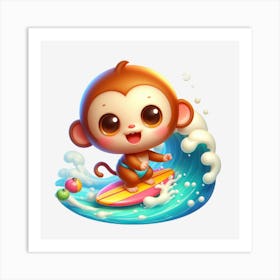 Monkey Surfing Art Print