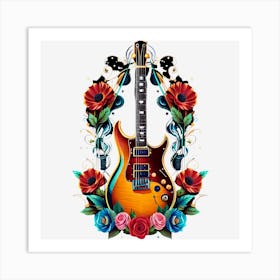 Electric Guitar With Flowers 1 Art Print