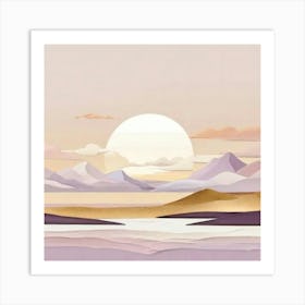 Sunset In The Mountains gold and lilac Art Print