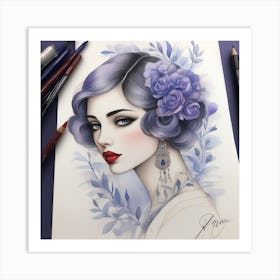 Girl With Purple Hair Art Print