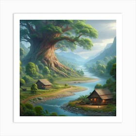 Majestic Riverside Tree Art Print