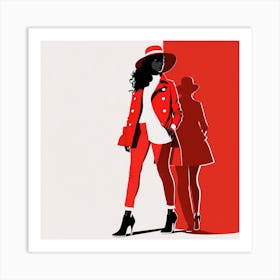 Fashion Girl In Red Coat Art Print