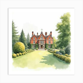 Watercolor Illustration Of The Berrington Hall In Herefordshire, Showcasing Its Grand Design And Picturesque Gardens Art Print