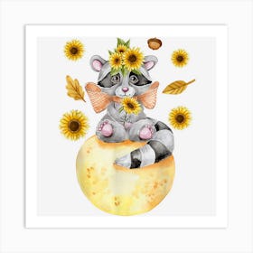 Funny Xmas Thanksgiving Sunflower Raccoon Trash Panda Lover Art Print