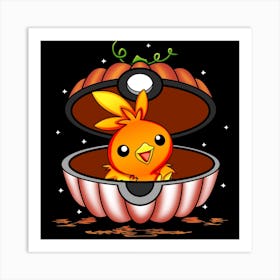 Torchic In Pumpkin Ball - Pokemon Halloween Art Print