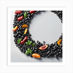 Black Coffee Bean Wreath Art Print