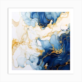 Blue And Gold Abstract Painting Art Print